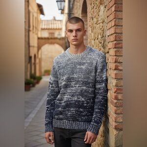 Armani Jeans Sweater Mens Blue Marled Soft Chunky Knit Size L Wool Blend Lux Y2K